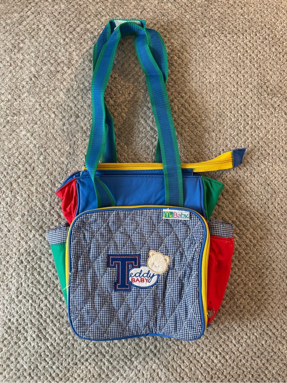 Vintage McBaby Teddy Baby RARE Multi-Color Diaper Bag